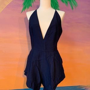 Stylestalker Navy Blue Plunging Romper